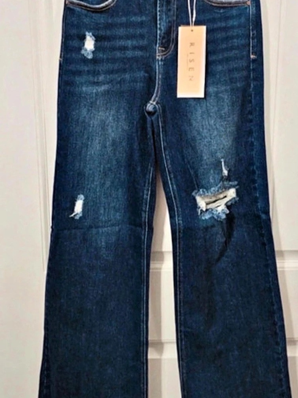 Risen Women's Distressed Flare Jeans in Blue NWT
